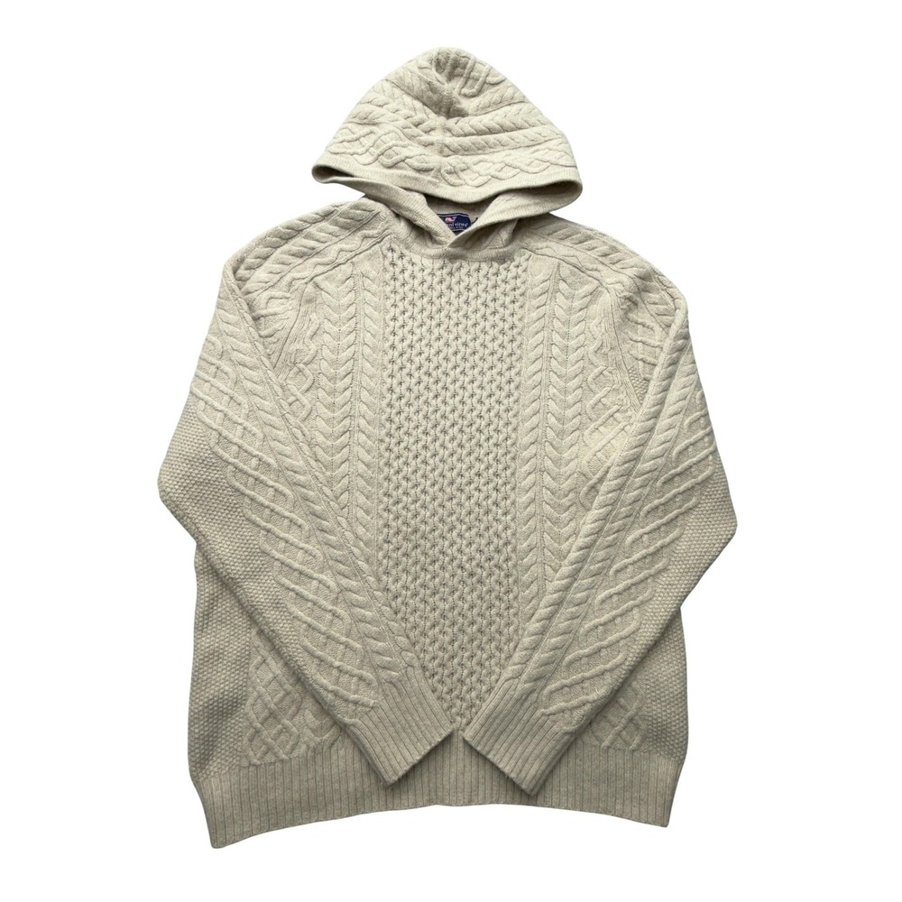 Vineyard Vines Sweater Womens M White Merino Wool Hooded Cable Knit Pullover